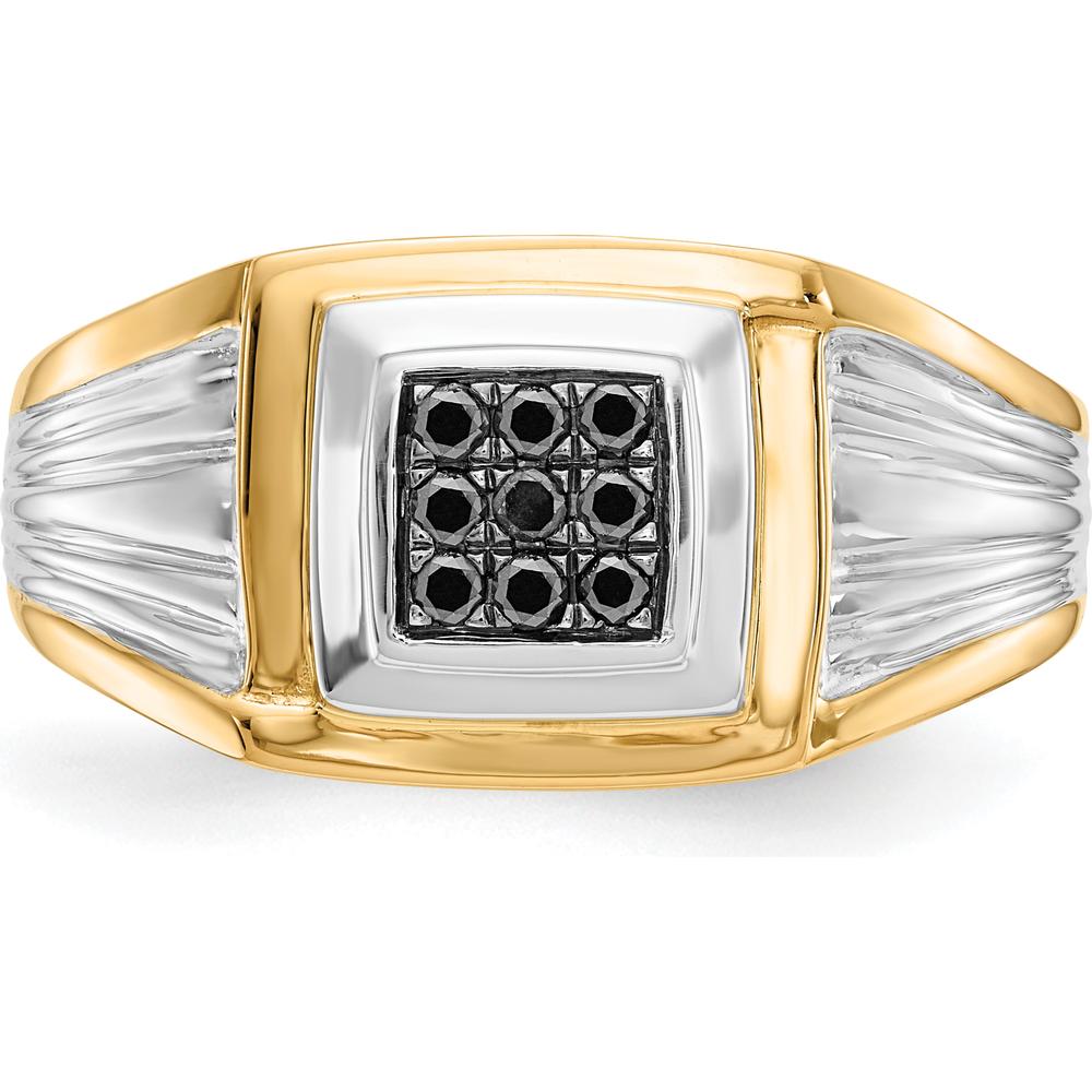 14K Two-Tone Gold Men's Ring with Round Black Diamonds - 0.0166 Carat Total Diamond Weight by 0