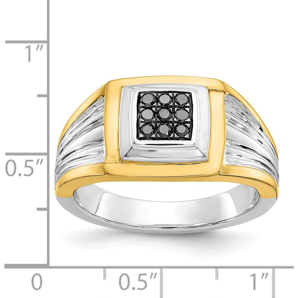 14K Two-Tone Gold Men's Ring with Round Black Diamonds - 0.0166 Carat Total Diamond Weight by 0