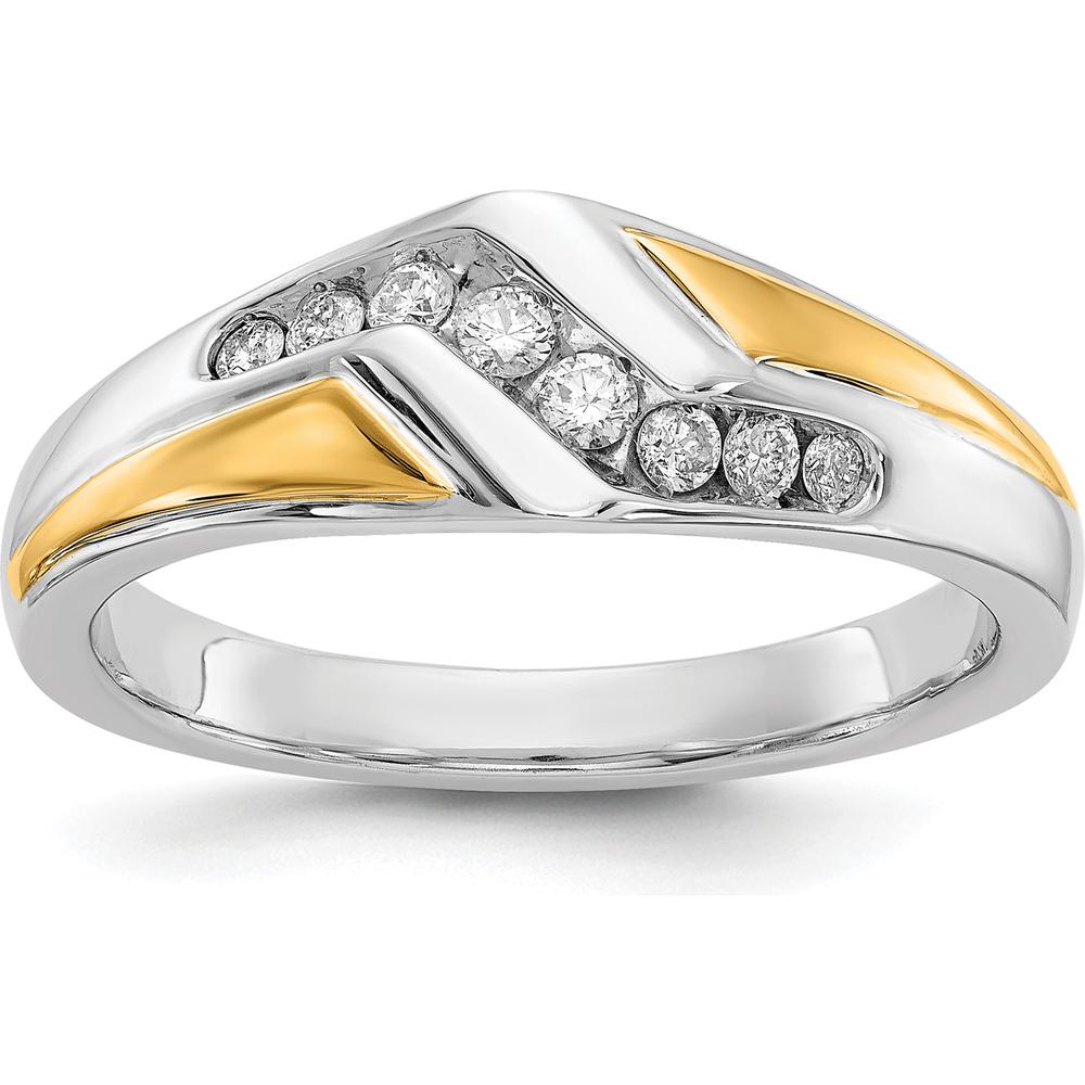14K Two-Tone Gold Men's Ring with Round-Cut Diamonds - 0.16 Carat Total Diamond Weight by 0