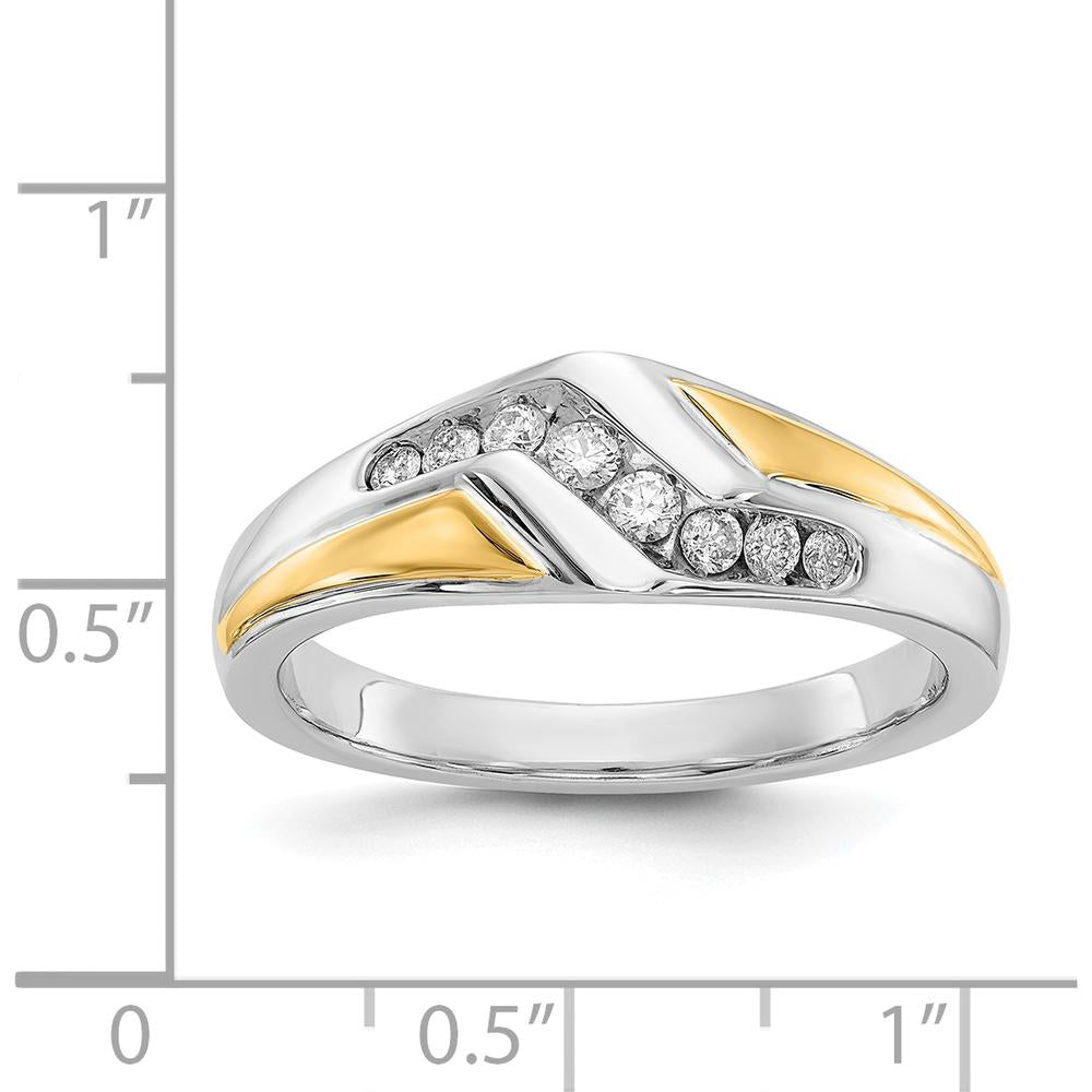 14K Two-Tone Gold Men's Ring with Round-Cut Diamonds - 0.16 Carat Total Diamond Weight by 0
