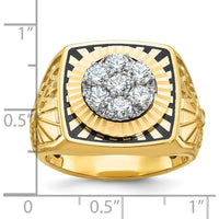 14K Two-Tone Gold Men's Round Cluster Ring with Diamond-Cut Stars and Stripes Design by IBGoodman