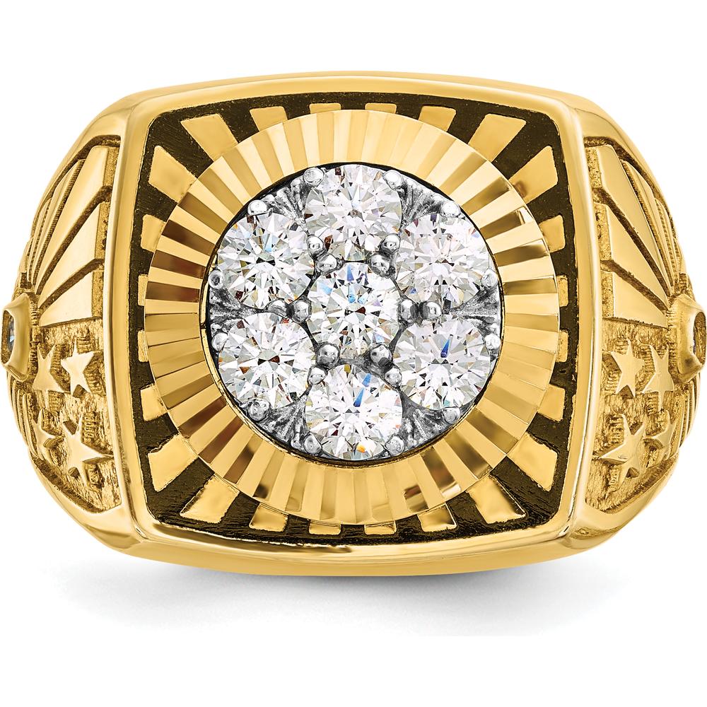 14K Two-Tone Gold Men's Round Cluster Ring with Diamond-Cut Stars and Stripes Design by IBGoodman