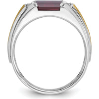 14K Two-Tone Gold Men's Satin Created Ruby and Round Diamond Ring - 0.01 Carats Total Diamond Weight by IBGoodman