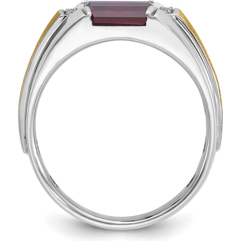 14K Two-Tone Gold Men's Satin Created Ruby and Round Diamond Ring - 0.01 Carats Total Diamond Weight by IBGoodman