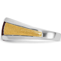 14K Two-Tone Gold Men's Satin Created Ruby and Round Diamond Ring - 0.01 Carats Total Diamond Weight by IBGoodman