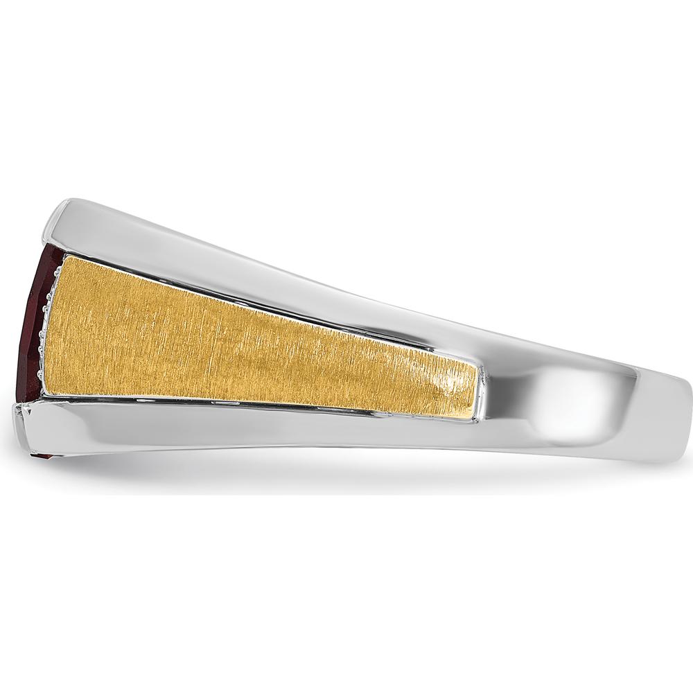 14K Two-Tone Gold Men's Satin Created Ruby and Round Diamond Ring - 0.01 Carats Total Diamond Weight by IBGoodman