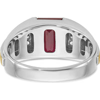 14K Two-Tone Gold Men's Satin Created Ruby and Round Diamond Ring - 0.01 Carats Total Diamond Weight by IBGoodman