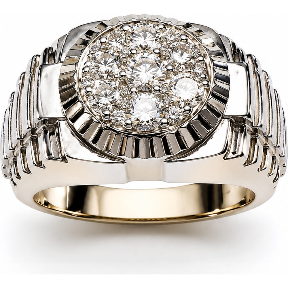 14K Two-Tone Gold Men's Statement Ring with Cluster Set Round Diamonds - 1.10 Carat Total Diamond Weight by Auriventus