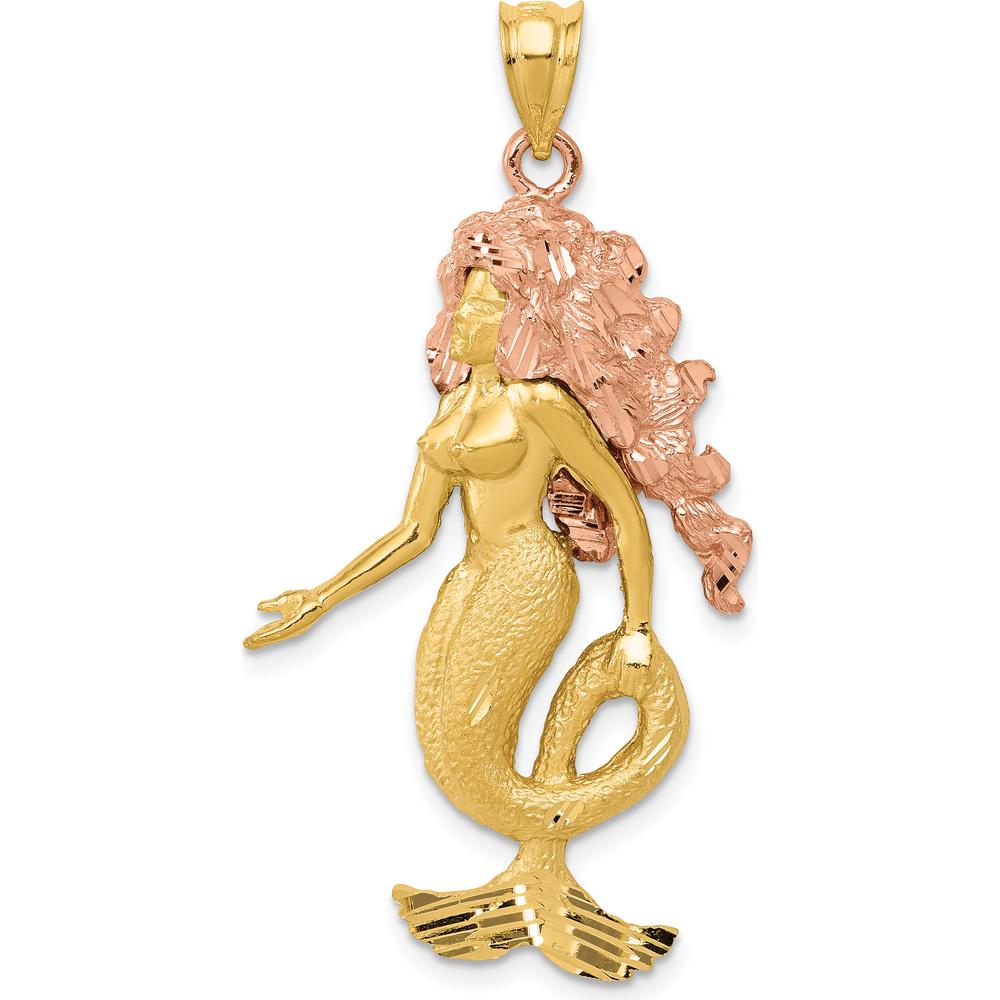 14K Two-Tone Gold Mermaid Charm Pendant - Solid Gold Ocean-Inspired Design by Oro Pregiato