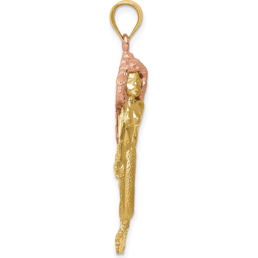 14K Two-Tone Gold Mermaid Charm Pendant - Solid Gold Ocean-Inspired Design by Oro Pregiato