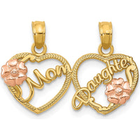 14K Two-Tone Gold MOM-Daughter Heart Break-Apart Pendant with Floral Accents by Oro Pregiato