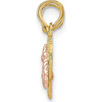 14K Two-Tone Gold MOM-Daughter Heart Break-Apart Pendant with Floral Accents by Oro Pregiato