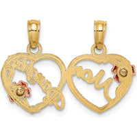 14K Two-Tone Gold MOM-Daughter Heart Break-Apart Pendant with Floral Accents by Oro Pregiato