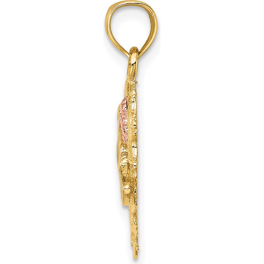 14K Two-Tone Gold MOM Heart Pendant with Flower Charm - 22.4mm Length by Oro Pregiato