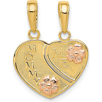 14K Two-Tone Gold MOMMY-ME 2-Piece Break-Apart Heart Pendant with Floral Accents by Oro Pregiato