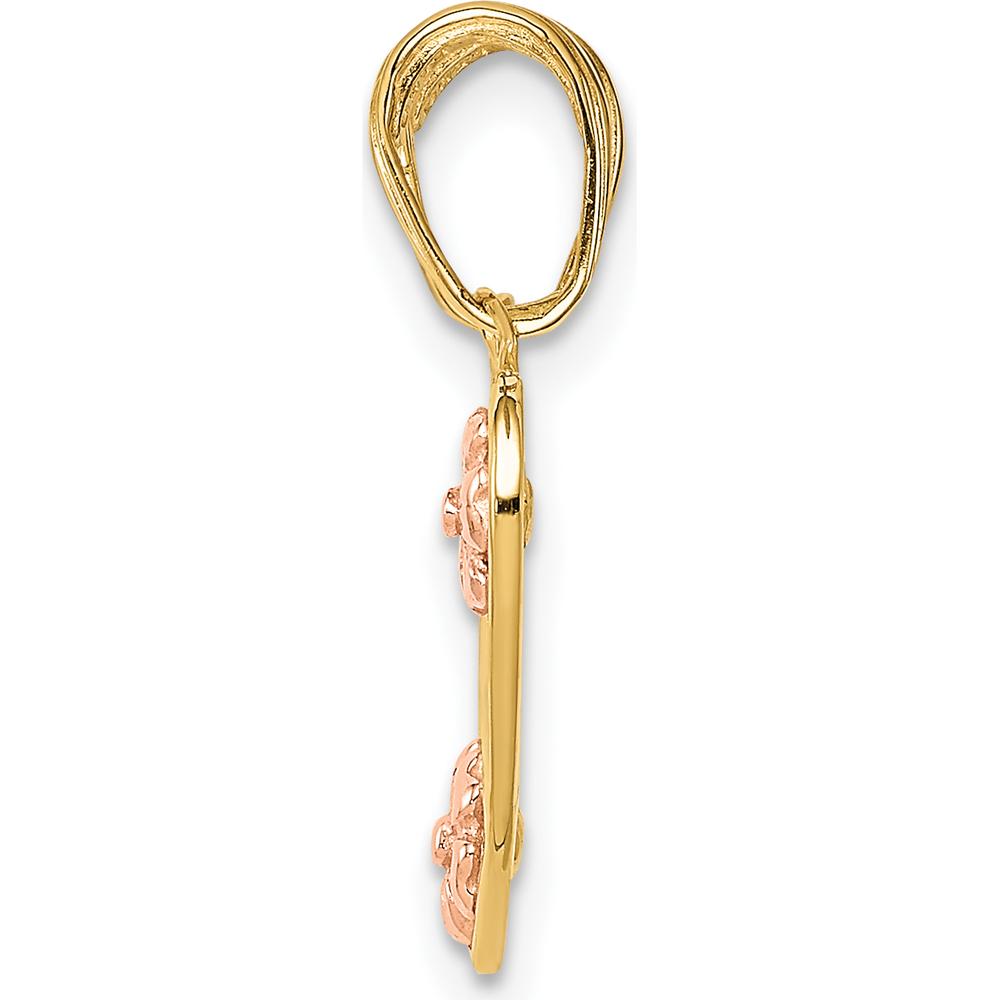 14K Two-Tone Gold MOMMY-ME 2-Piece Break-Apart Heart Pendant with Floral Accents by Oro Pregiato