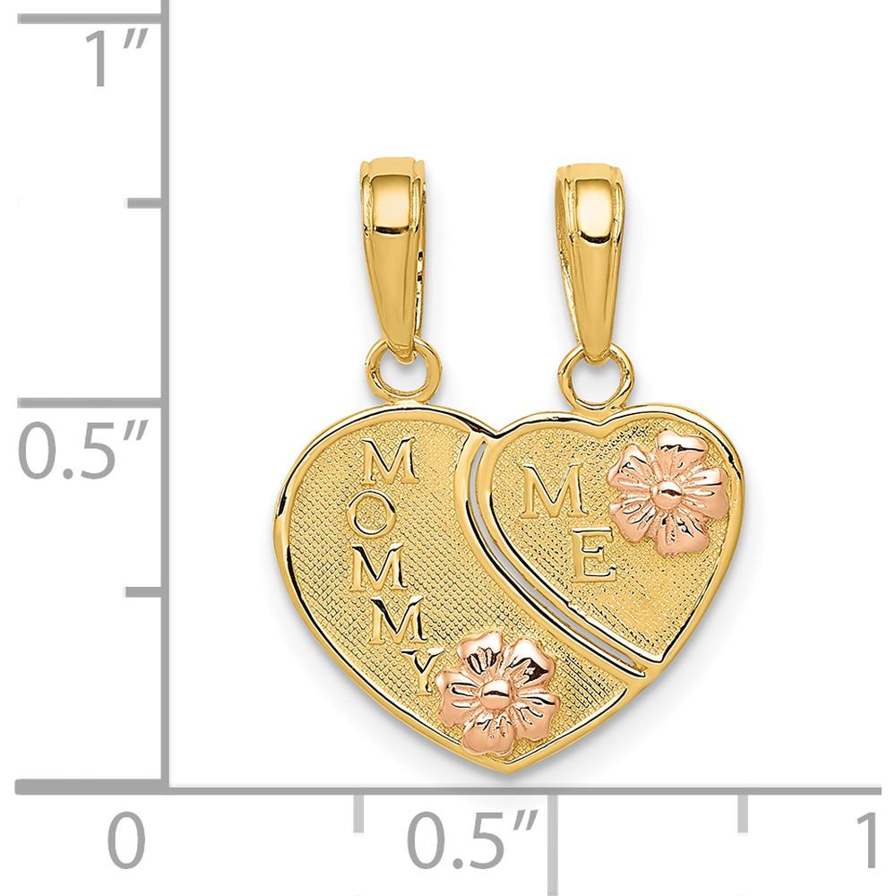 14K Two-Tone Gold MOMMY-ME 2-Piece Break-Apart Heart Pendant with Floral Accents by Oro Pregiato