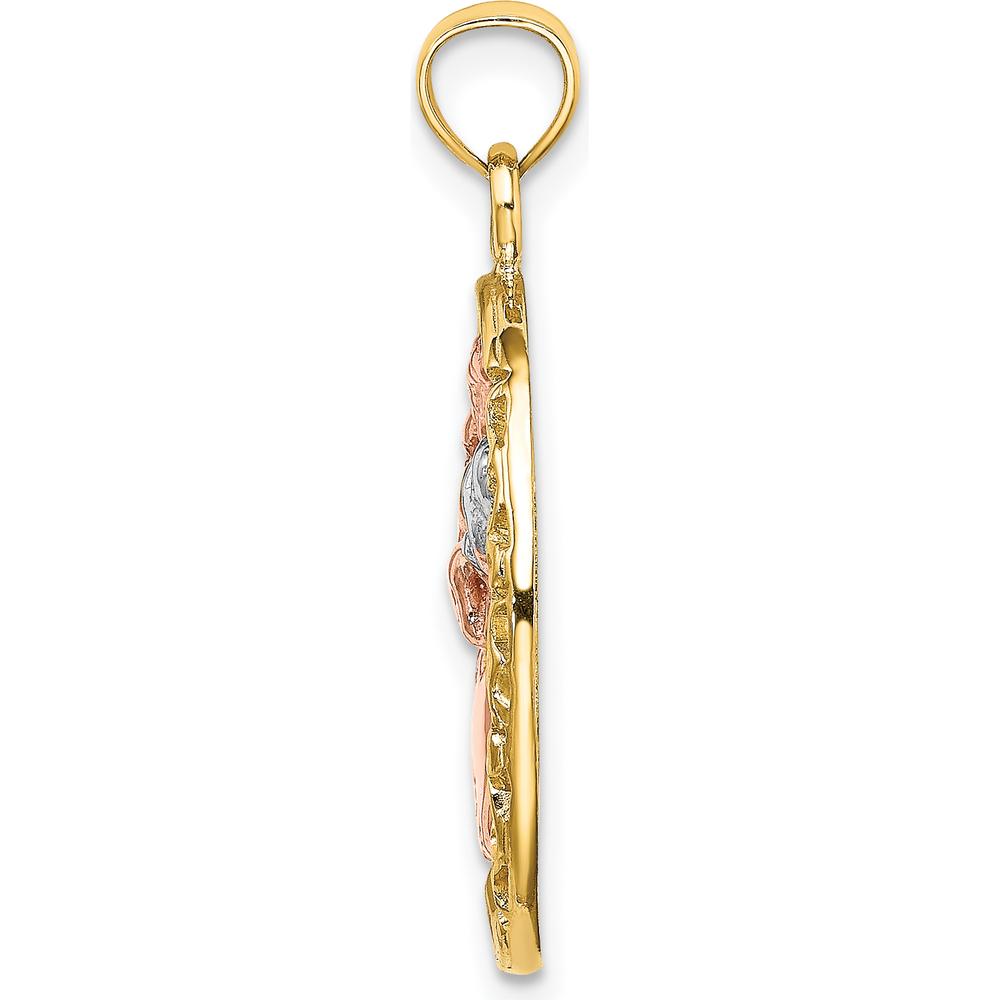 14K Two-Tone Gold Mother and Baby Oval Frame Charm with Rhodium Accent by Oro Pregiato