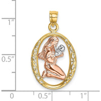 14K Two-Tone Gold Mother and Baby Oval Frame Charm with Rhodium Accent by Oro Pregiato