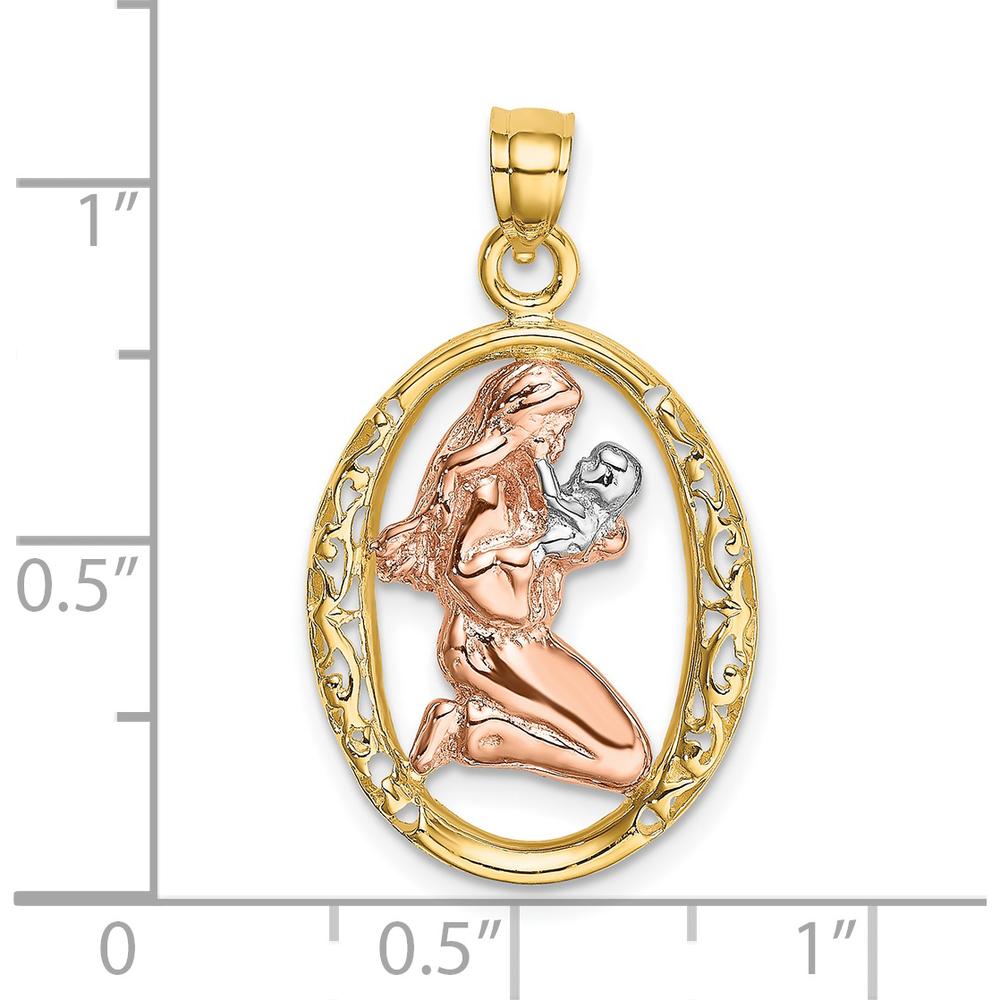 14K Two-Tone Gold Mother and Baby Oval Frame Charm with Rhodium Accent by Oro Pregiato