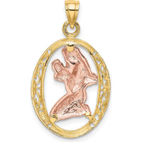 14K Two-Tone Gold Mother and Baby Oval Frame Charm with Rhodium Accent by Oro Pregiato
