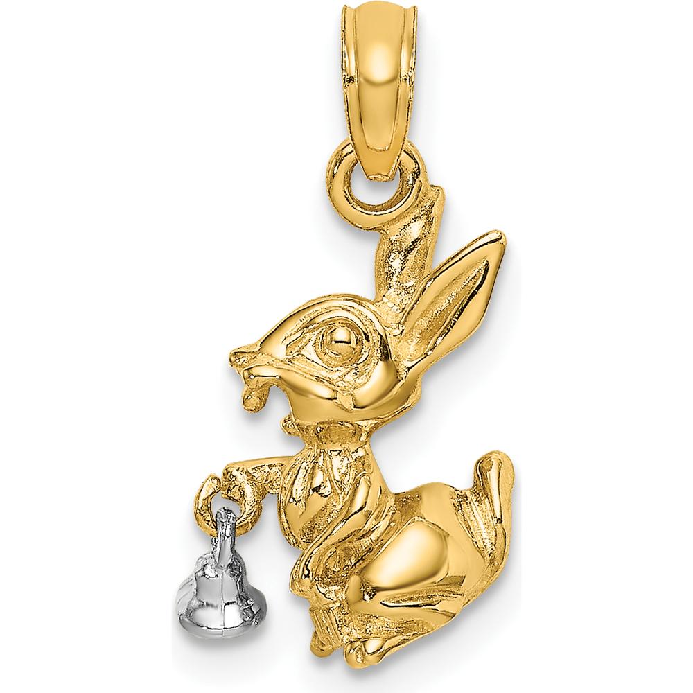 14K Two-Tone Gold Moveable 3D Bunny Rabbit with Bell Charm - 20mm Length by Oro Pregiato