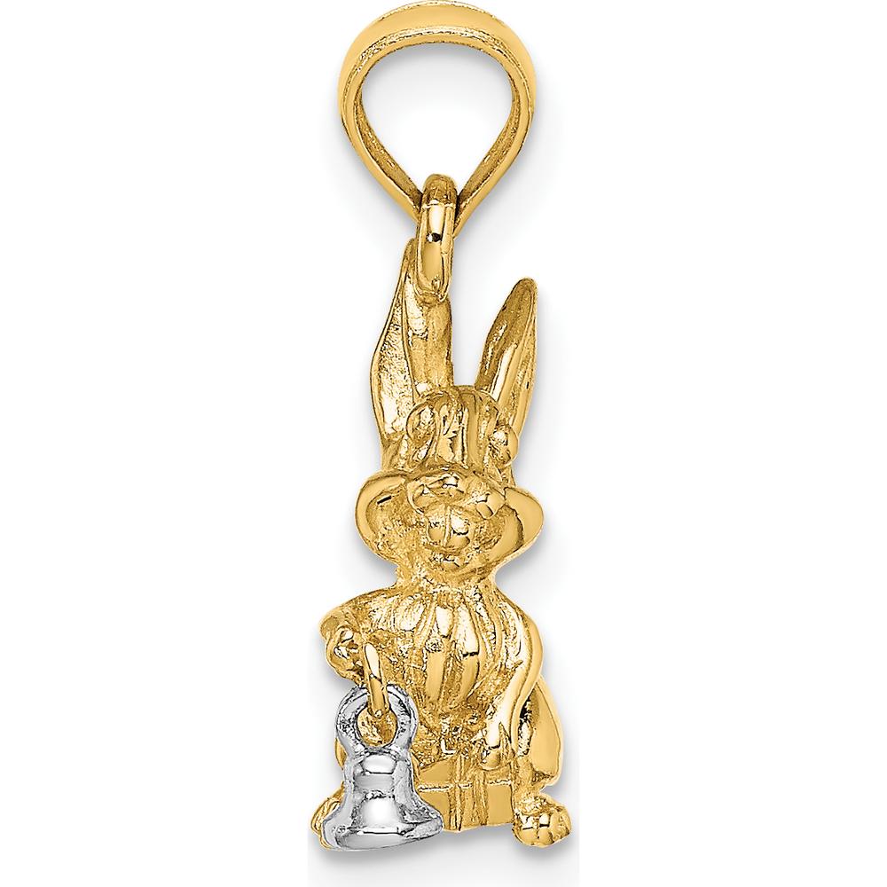 14K Two-Tone Gold Moveable 3D Bunny Rabbit with Bell Charm - 20mm Length by Oro Pregiato