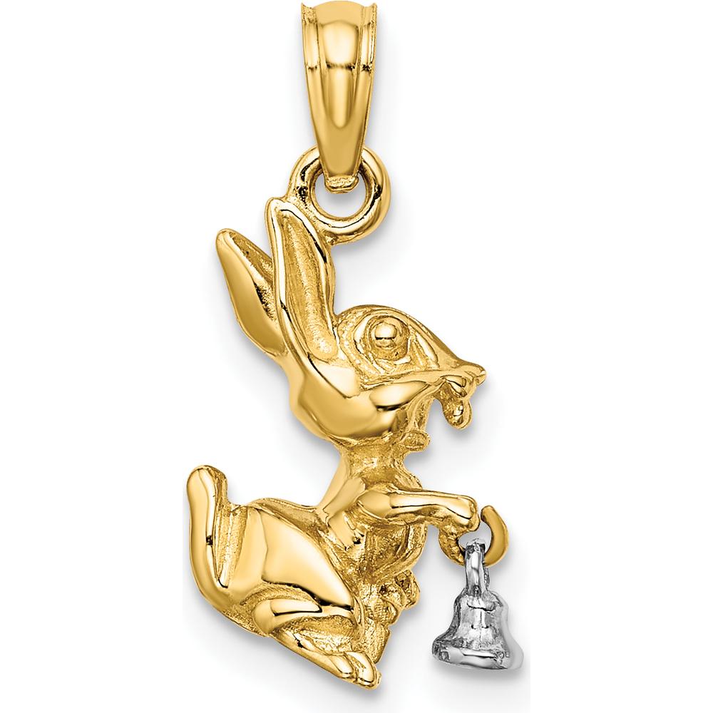 14K Two-Tone Gold Moveable 3D Bunny Rabbit with Bell Charm - 20mm Length by Oro Pregiato