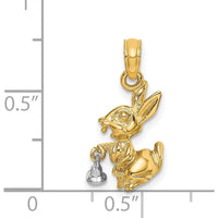 14K Two-Tone Gold Moveable 3D Bunny Rabbit with Bell Charm - 20mm Length by Oro Pregiato