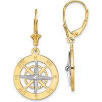 14K Two-Tone Gold Nautical Compass Leverback Drop Earrings by 0