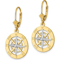 14K Two-Tone Gold Nautical Compass Leverback Drop Earrings by 0
