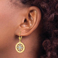 14K Two-Tone Gold Nautical Compass Leverback Drop Earrings by 0