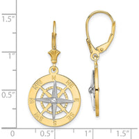 14K Two-Tone Gold Nautical Compass Leverback Drop Earrings by 0