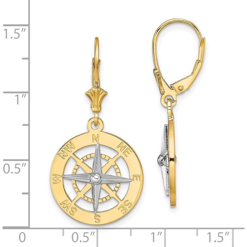 14K Two-Tone Gold Nautical Compass Leverback Drop Earrings by 0