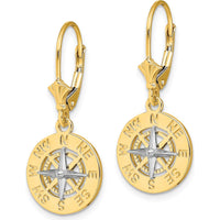 14K Two-Tone Gold Nautical Compass Leverback Drop Earrings with Rhodium-Plated Accents by 0