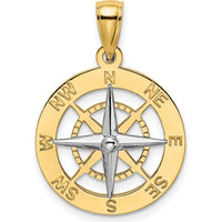 14K Two-Tone Gold Nautical Compass Pendant with White Gold Needle Charm - 25.2mm Length by Oro Pregiato