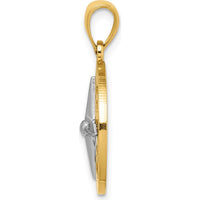 14K Two-Tone Gold Nautical Compass Pendant with White Gold Needle Charm - 25.2mm Length by Oro Pregiato