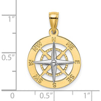 14K Two-Tone Gold Nautical Compass Pendant with White Gold Needle Charm - 25.2mm Length by Oro Pregiato
