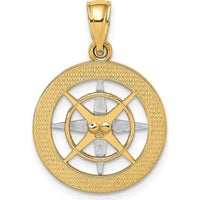 14K Two-Tone Gold Nautical Compass Pendant with White Gold Needle Charm - 25.2mm Length by Oro Pregiato