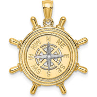 14K Two-Tone Gold Nautical Ship's Wheel with Compass Pendant - Polished Finish by Oro Pregiato