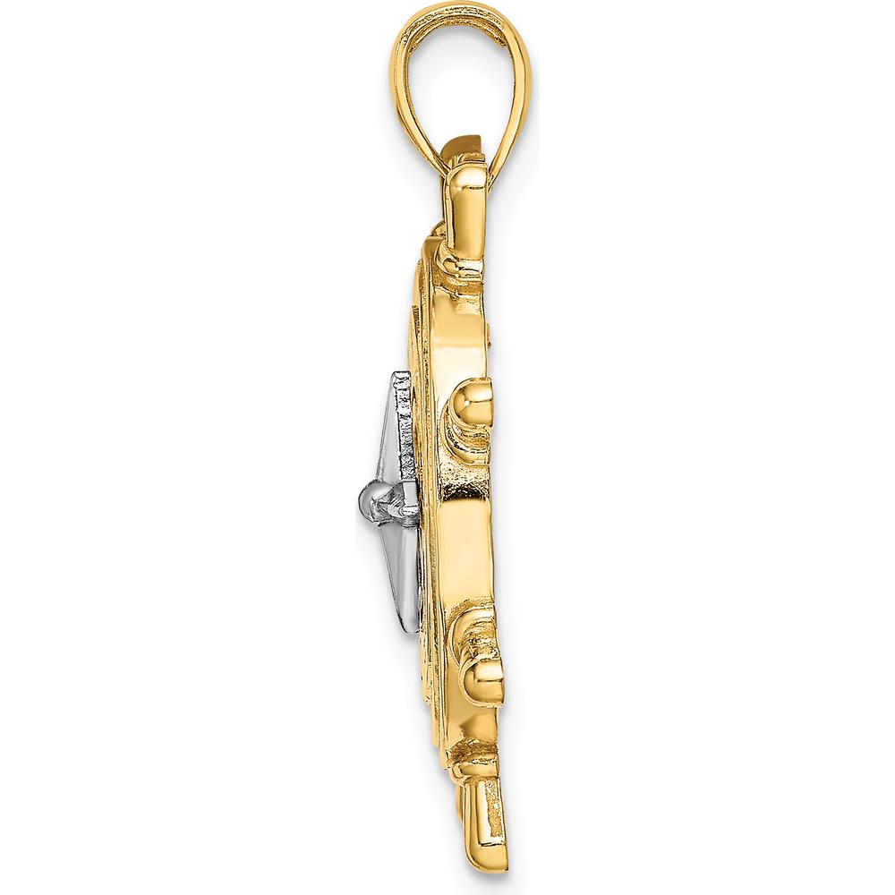 14K Two-Tone Gold Nautical Ship's Wheel with Compass Pendant - Polished Finish by Oro Pregiato