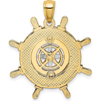 14K Two-Tone Gold Nautical Ship's Wheel with Compass Pendant - Polished Finish by Oro Pregiato
