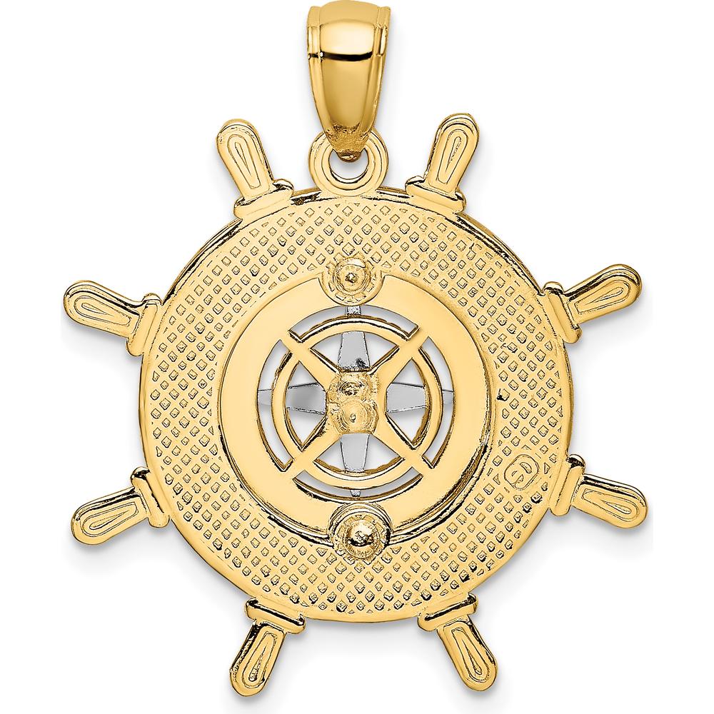 14K Two-Tone Gold Nautical Ship's Wheel with Compass Pendant - Polished Finish by Oro Pregiato