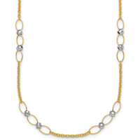 14K Two-Tone Gold Necklace with Polished Oval Links and Faceted Beads - 18" Length by 0