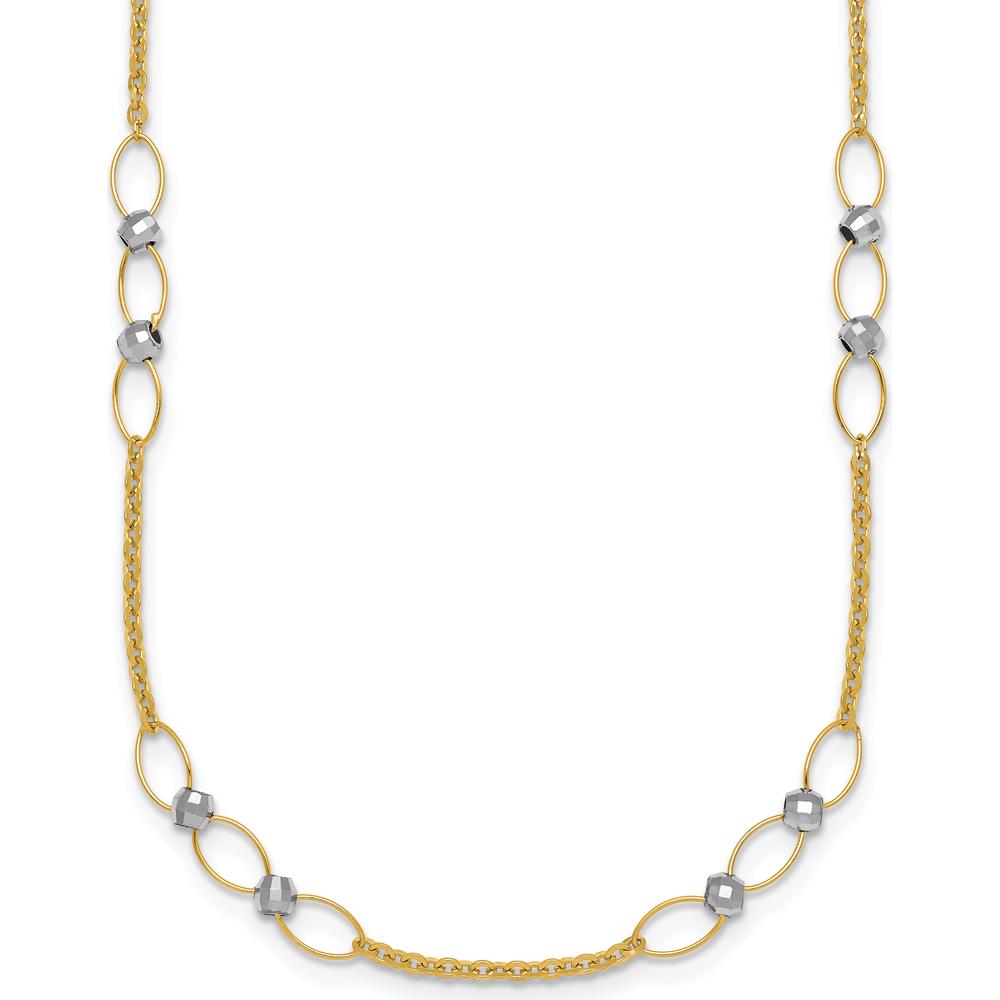 14K Two-Tone Gold Necklace with Polished Oval Links and Faceted Beads - 18" Length by 0