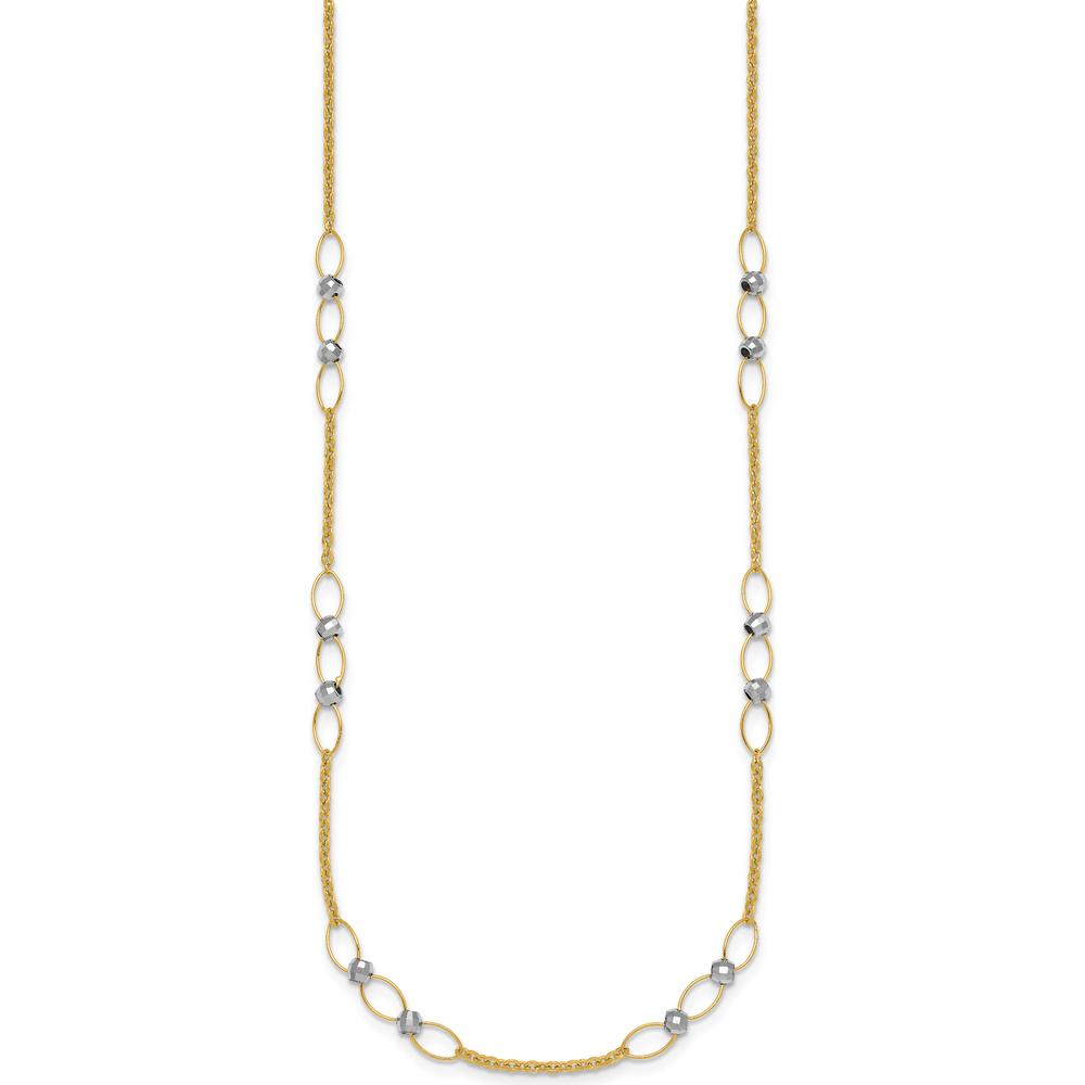 14K Two-Tone Gold Necklace with Polished Oval Links and Faceted Beads - 18" Length by 0