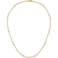 14K Two-Tone Gold Necklace with Polished Oval Links and Faceted Beads - 18" Length by 0