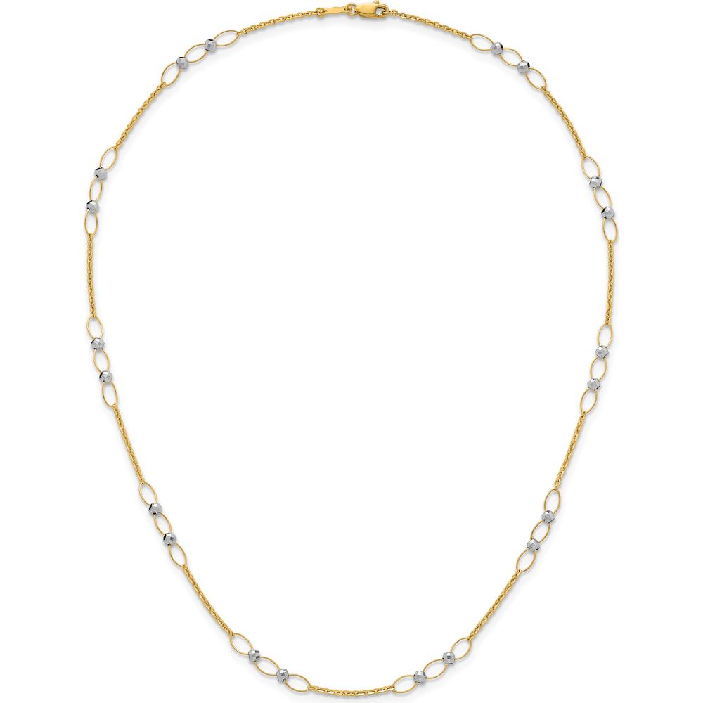 14K Two-Tone Gold Necklace with Polished Oval Links and Faceted Beads - 18" Length by 0