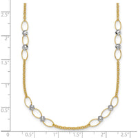 14K Two-Tone Gold Necklace with Polished Oval Links and Faceted Beads - 18" Length by 0