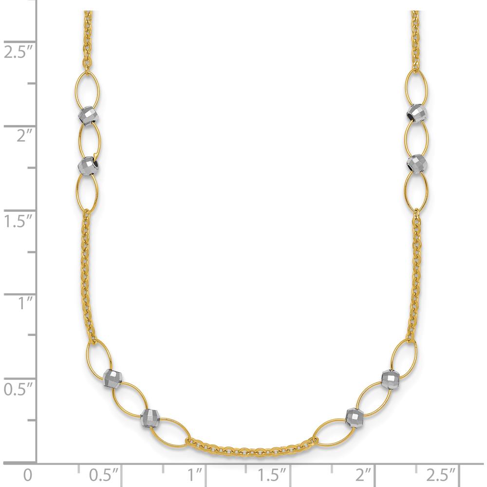 14K Two-Tone Gold Necklace with Polished Oval Links and Faceted Beads - 18" Length by 0